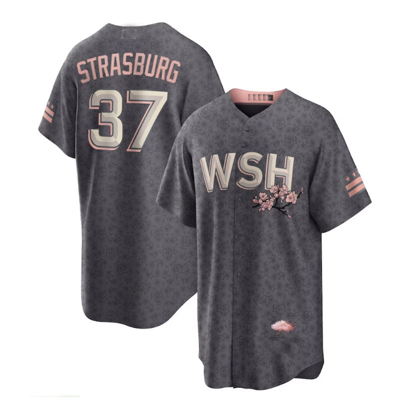 Custom #37 Charcoal City Connect WSH Baseball Shirt Top