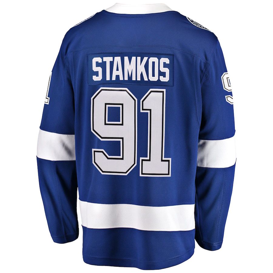 Custom #91 Blue 2022 Stanley Cup TBL Hockey Shirt Top