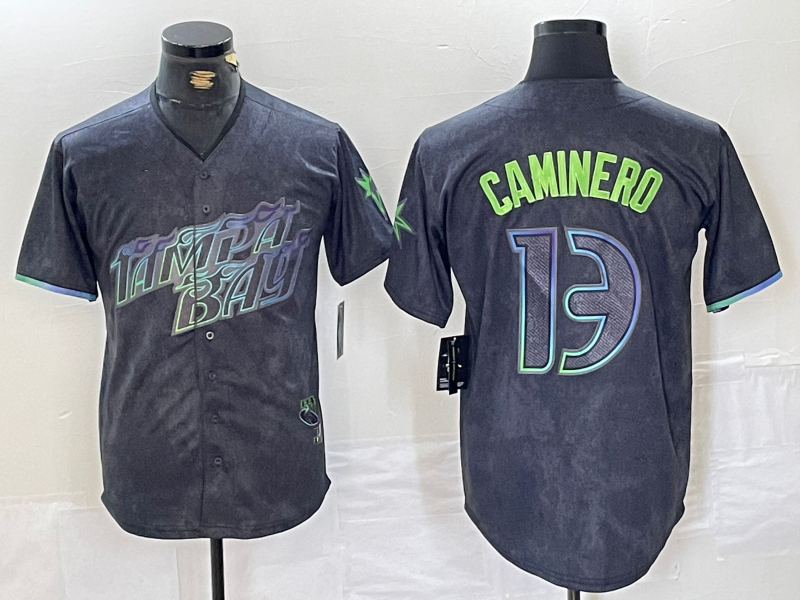 Custom #13 Charcoal 2024 City Connect TB Baseball Shirt Top