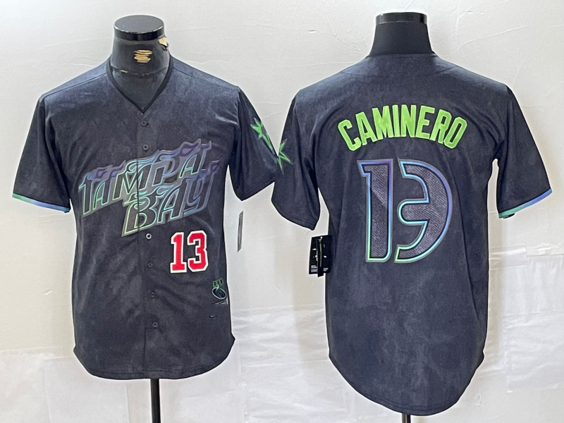 Custom #13 Charcoal 2024 City Connect TB Baseball Shirt Top