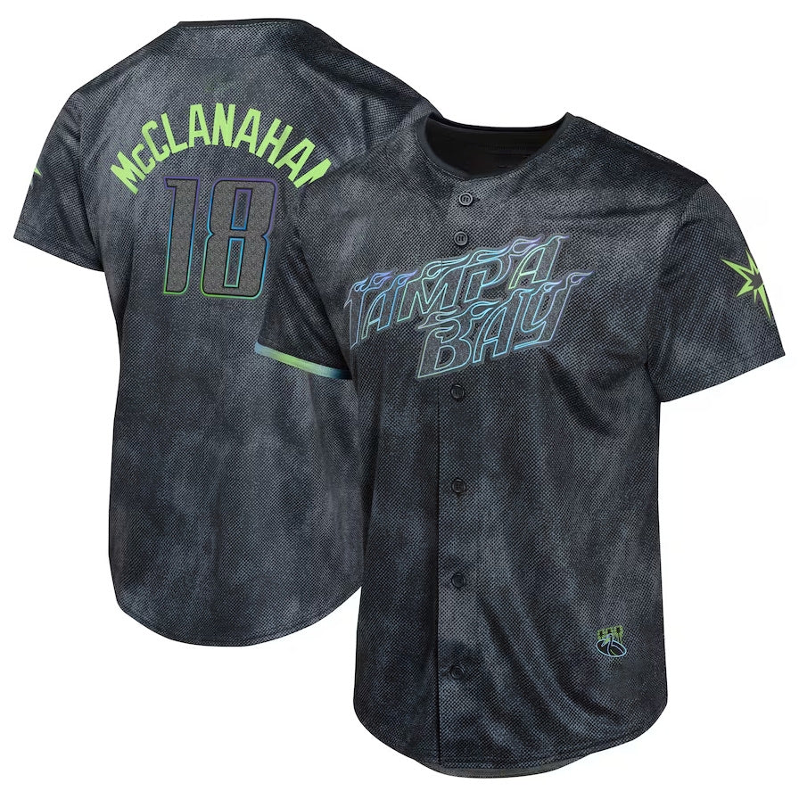 Custom #18 Charcoal 2024 City Connect TB Baseball Shirt Top