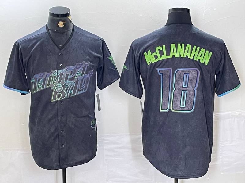 Custom #18 Charcoal 2024 City Connect TB Baseball Shirt Top