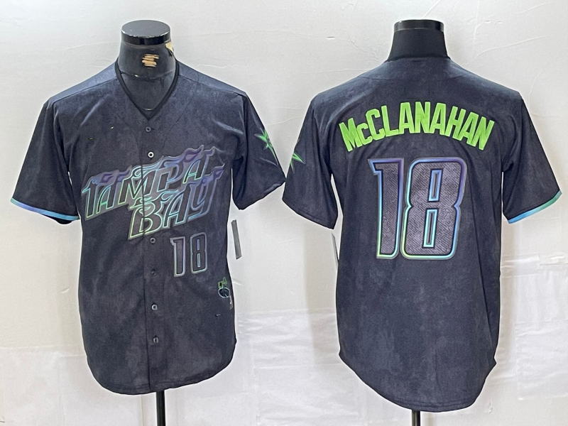 Custom #18 Charcoal 2024 City Connect TB Baseball Shirt Top