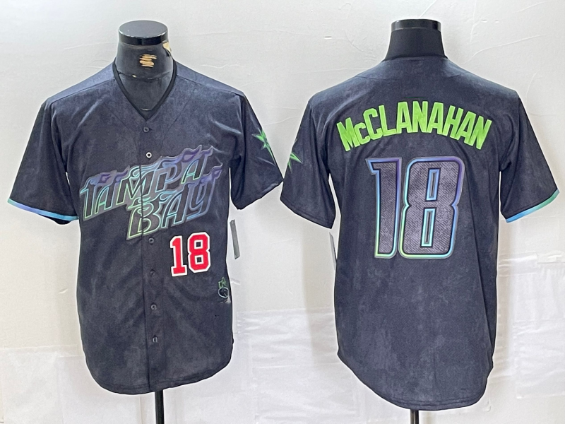 Custom #18 Charcoal 2024 City Connect TB Baseball Shirt Top