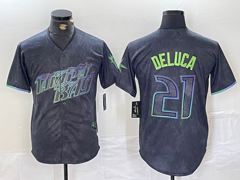 Custom #21 Charcoal 2024 City Connect TB Baseball Shirt Top