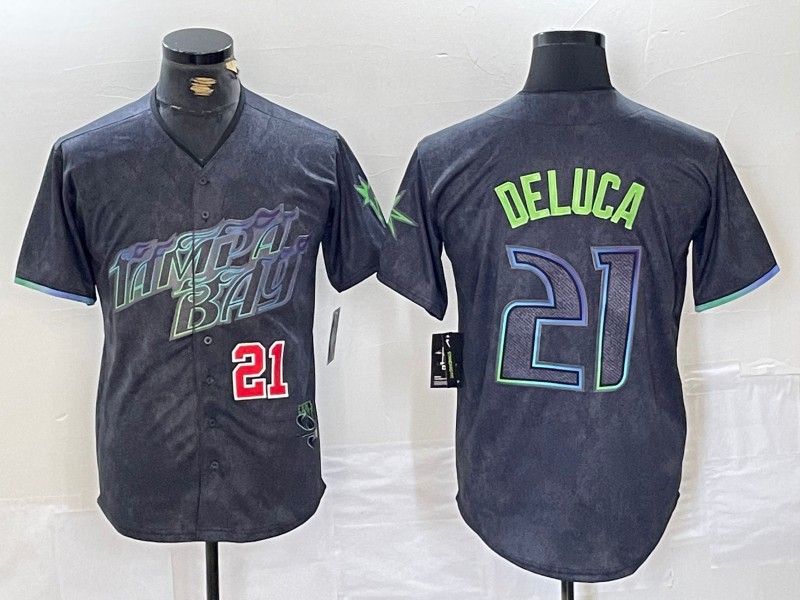 Custom #21 Charcoal 2024 City Connect TB Baseball Shirt Top