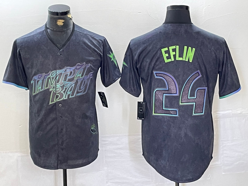 Custom #24 Charcoal 2024 City Connect TB Baseball Shirt Top