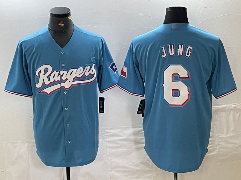 Custom #6 Light Blue TEX Baseball Shirt Top