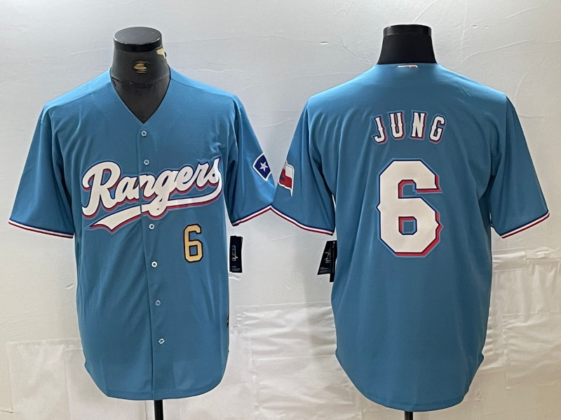 Custom #6 Light Blue TEX Baseball Shirt Top