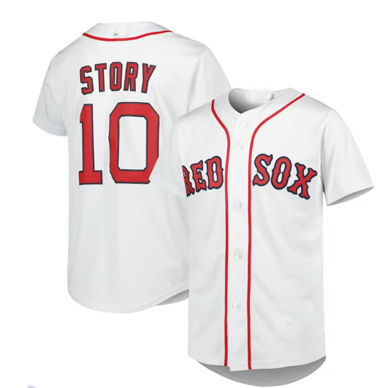 Custom #10 White BOS Baseball Shirt Top