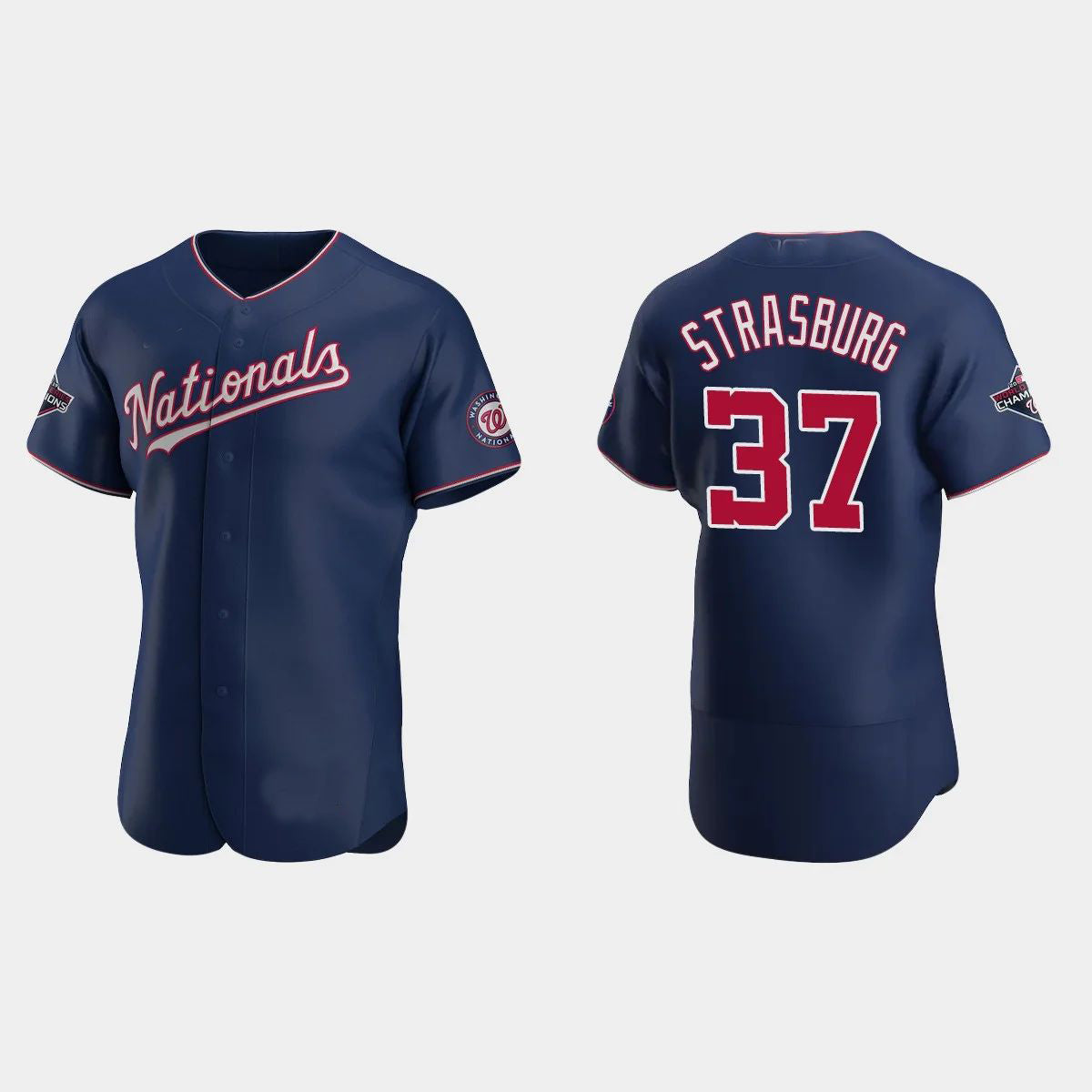 Custom #37 Navy 2019 World Series Champions WSH Baseball Shirt Top