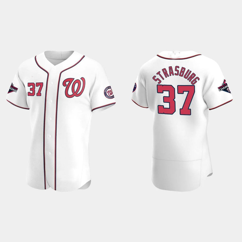 Custom #37 White 2019 World Series Champions WSH Baseball Shirt Top