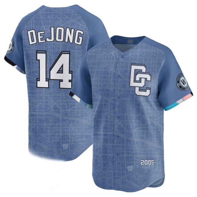Custom #14 Blue 2025 City Connect WSH Baseball Shirt Top
