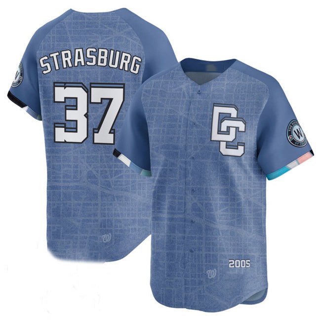 Custom #37 Blue 2025 City Connect WSH Baseball Shirt Top