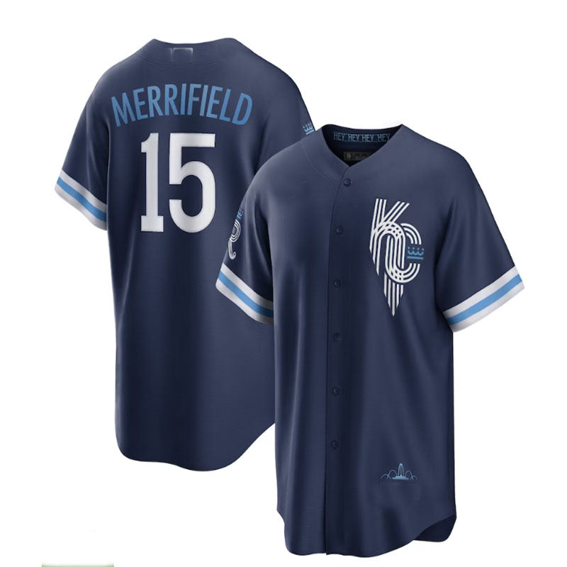 Custom #15 Navy 2022 City Connect KC Baseball Shirt Top