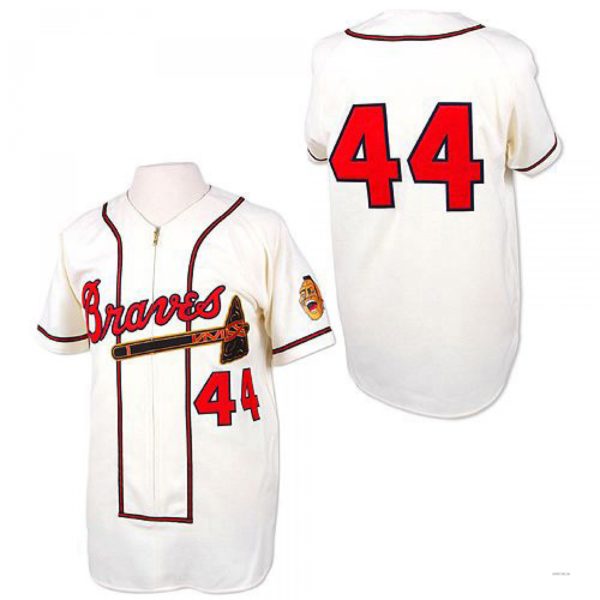 Custom #44 White Throwback ATL Baseball Shirt Top