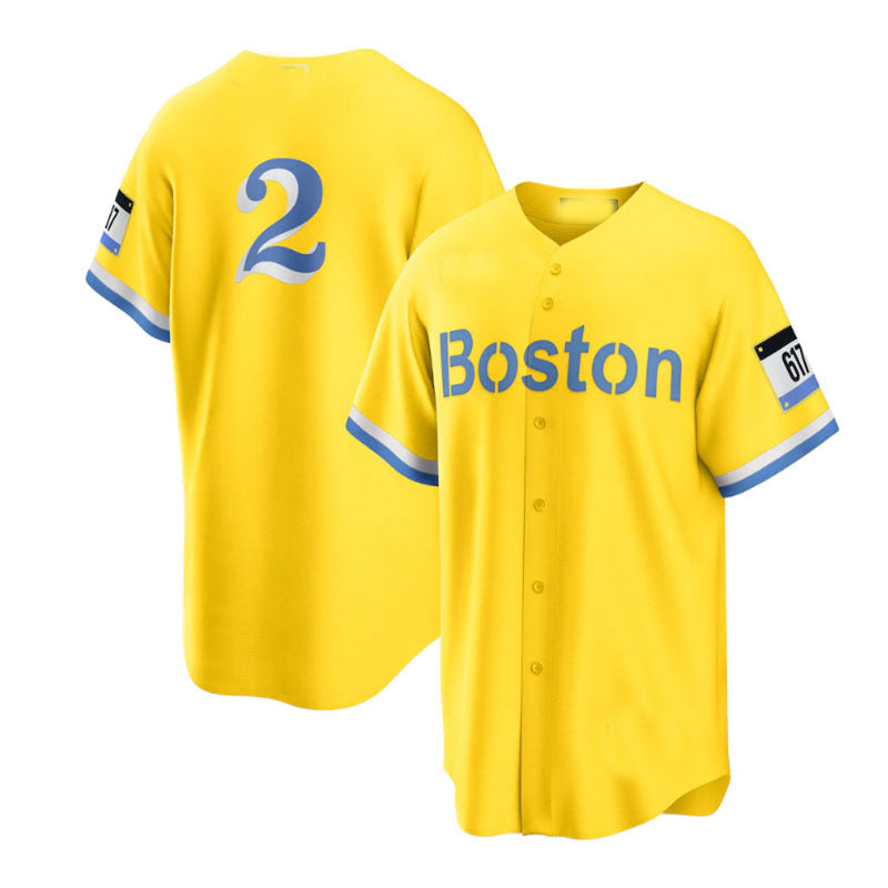 Custom #2 Light Blue City Connect BOS Baseball Shirt Top