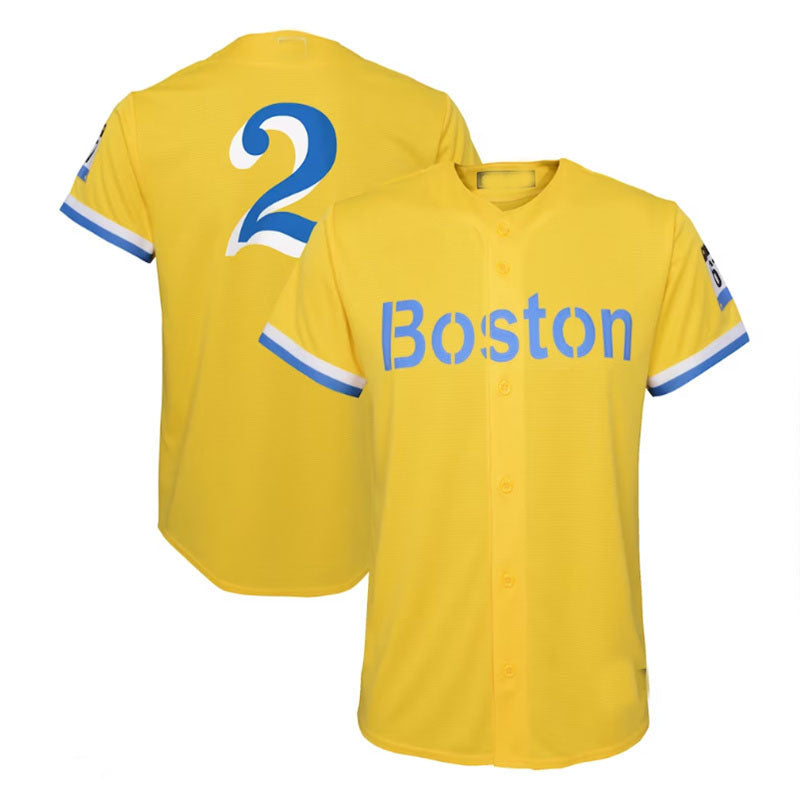 Custom #2 Light Blue City Connect BOS Baseball Shirt Top
