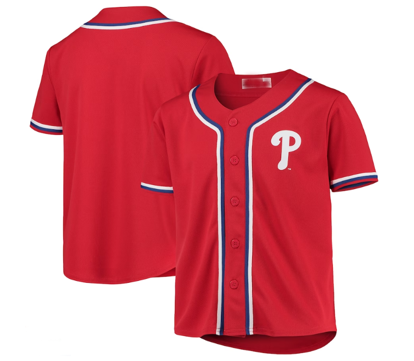 Custom Red PHI Baseball Shirt Top