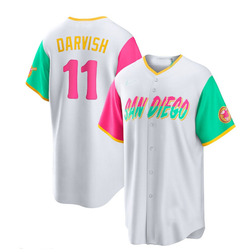 Custom #11 White 2022 City Connect SD Baseball Shirt Top