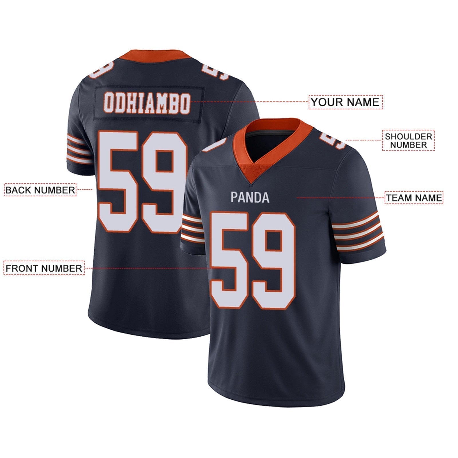 Custom Navy CHI Football Shirt Top