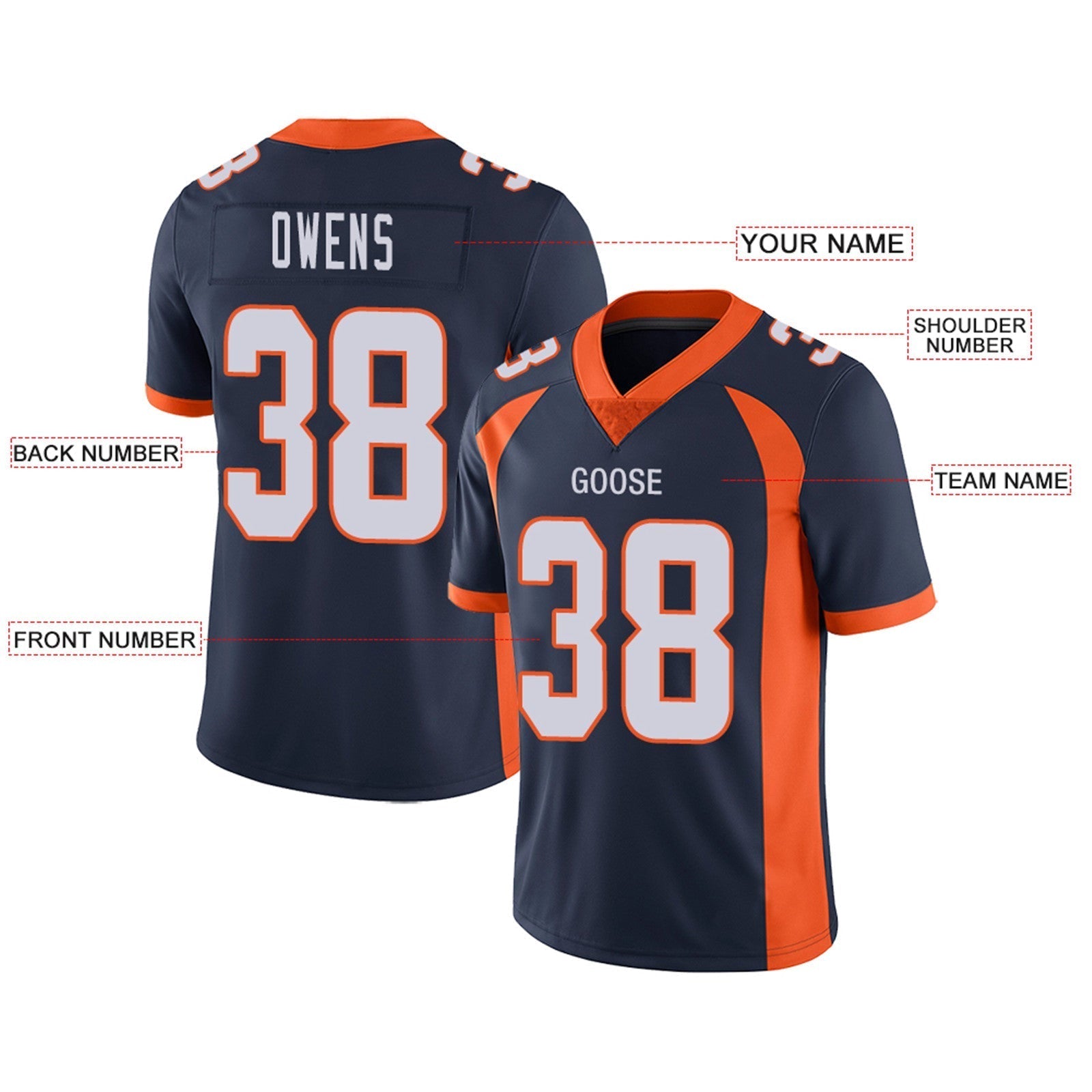 Custom Orange DEN Football Shirt Top