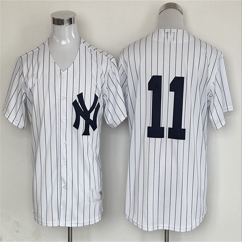 Custom #11 White NYY Baseball Shirt Top