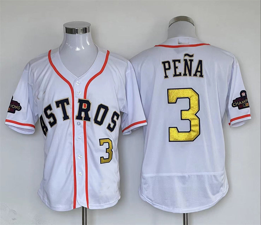 Custom #3 White 2023 HOU Baseball Shirt Top