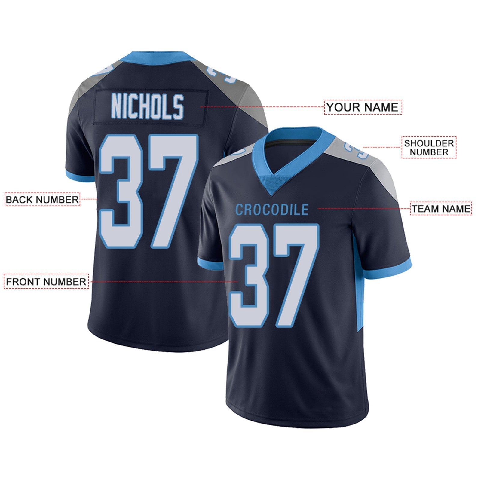 Custom Navy TEN Football Shirt Top